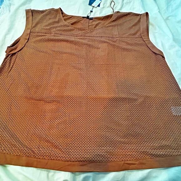 FAUX SUEDE TOP, SLEEVELESS, TOFFEE, SIZE 4X, OPENWORK PATTERN ON FRONT, PLAIN - Picture 1 of 12